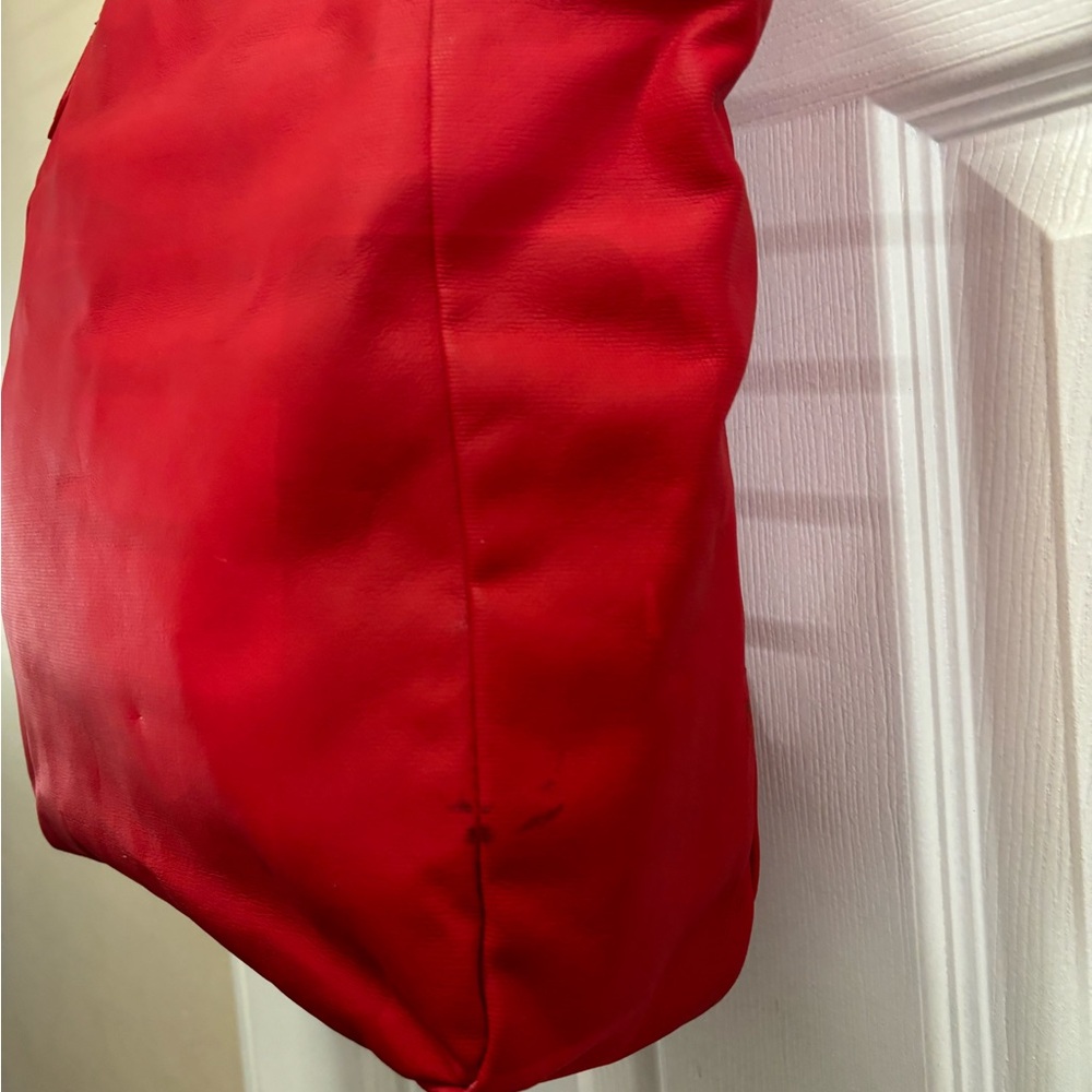 Tory Burch Red Dipped Canvas Stacked Logo Tote Has Minor Cleaning Callouts GUC - Picture 8 of 16
